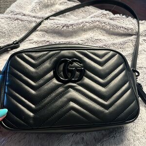 Gucci GG Marmont Small Shoulder Bag Black Monochrome Black Hardware